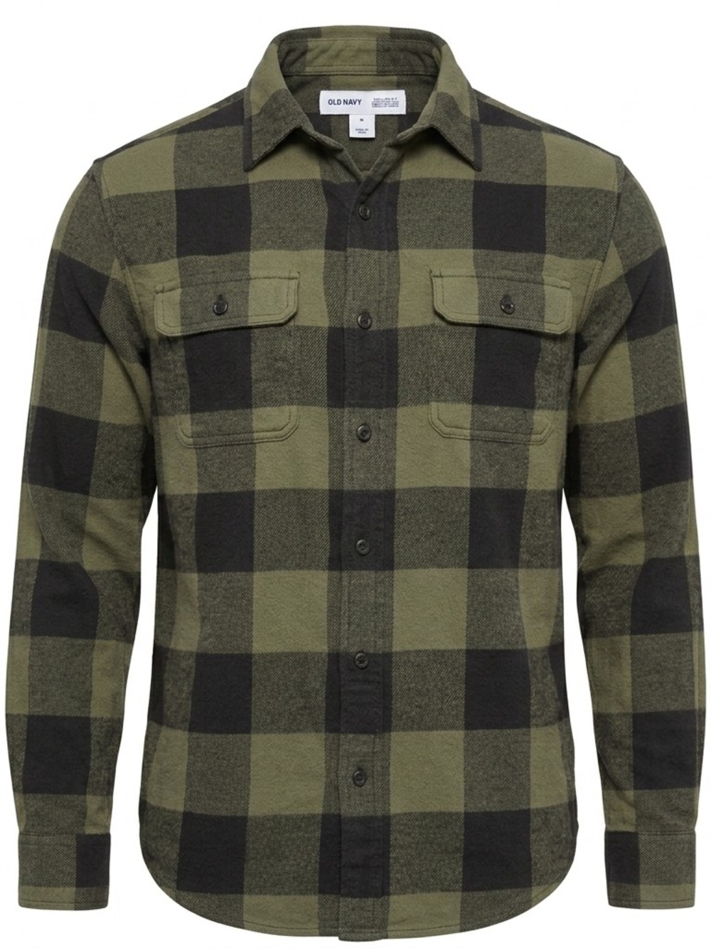 Old Navy Olive Green and Black Buffalo Plaid Flannel Shirt Size Medium